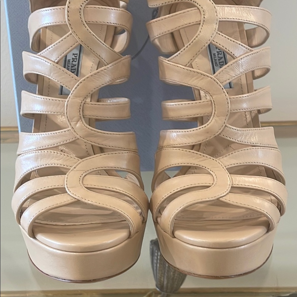 Prada Women's Tan Cage Strappy Stilleto Heels - Picture 4 of 13